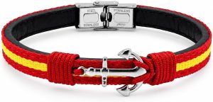 Pulsera Bandera de España Cuero Negro y Acero