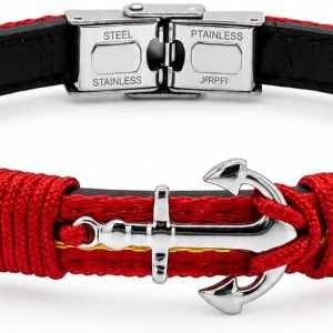 Pulsera Bandera de España Cuero Negro y Acero
