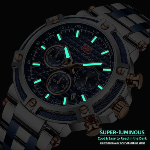 MF Mini Focus Relojes para Hombre de Negocios (cronógrafo/impermeable/luminoso/calendario/24 Horas) Relojes