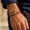 Pulsera Bandera de España Cuero Negro y Acero