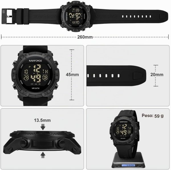 Naviforce Reloj Digital Deportivo Resistente al Agua