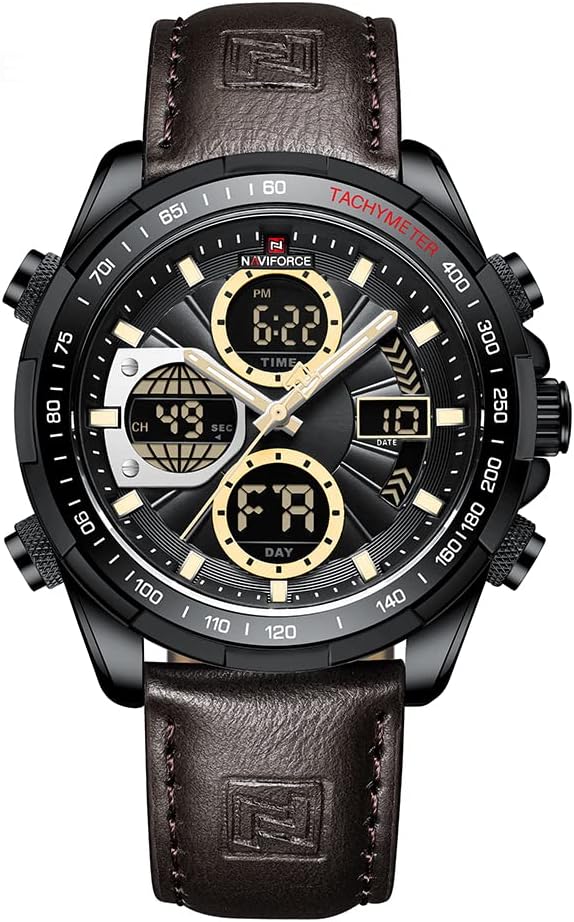Naviforce Relojes Digitales Militares de para Hombres Reloj de Pulsera de Cuero Multifuncional de Cuarzo