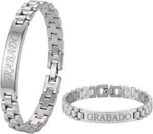 Pulsera Hombre Acero Inoxidable-Pulseras con Placa Grabable Personalizada-Grabado Personalizado Nombre