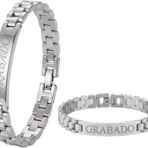 Pulsera Hombre Acero Inoxidable-Pulseras con Placa Grabable Personalizada-Grabado Personalizado Nombre