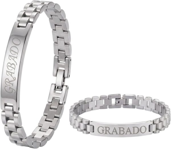 Pulsera Hombre Acero Inoxidable-Pulseras con Placa Grabable Personalizada-Grabado Personalizado Nombre