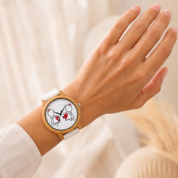 Reloj Madera Bambú Personalizado Mujer Correa Silicona - Grabado Personalizable