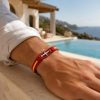 Pulsera Bandera de España Cuero Negro y Acero