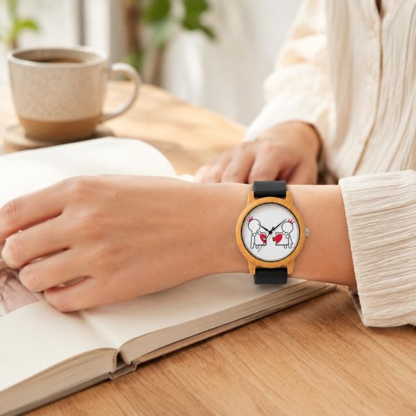 Reloj Madera Bambú Personalizado Mujer Correa Silicona - Grabado Personalizable
