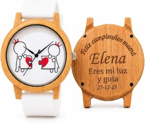 Reloj Madera Bambú Personalizado Mujer Correa Silicona - Grabado Personalizable