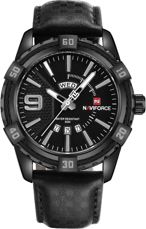 Naviforce Hombres de Lujo Relojes Deportivos Relojes de Cuarzo de Cuero a Prueba de Agua Reloj de Oro Fecha