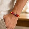 Pulsera Bandera de España Cuero Negro y Acero