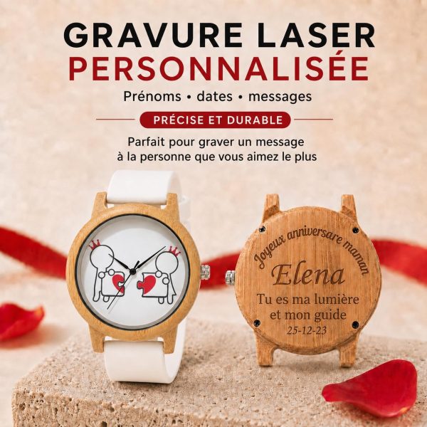 Reloj Madera Bambú Personalizado Mujer Correa Silicona - Grabado Personalizable