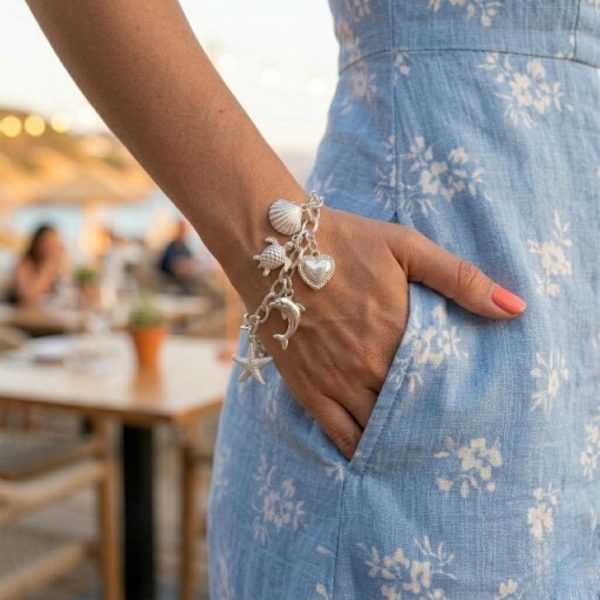 Pulsera Mujer Acero Inoxidable Con Charms Animales Marinos