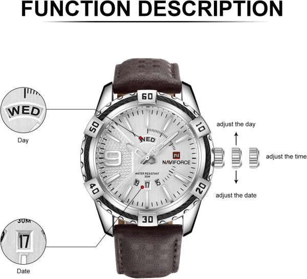 Naviforce Hombres de Lujo Relojes Deportivos Relojes de Cuarzo de Cuero a Prueba de Agua Reloj de Oro Fecha
