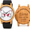 Reloj Madera Bambú Personalizado Mujer Correa Silicona - Grabado Personalizable
