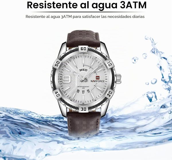 Naviforce Hombres de Lujo Relojes Deportivos Relojes de Cuarzo de Cuero a Prueba de Agua Reloj de Oro Fecha