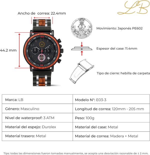 Reloj Madera Personalizado Hombre Cronógrafo - Grabado Personalizable