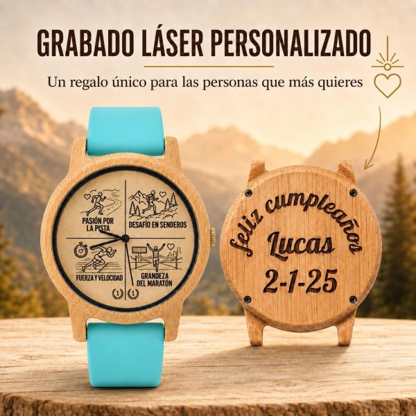 Reloj Deportivo Madera Bambú Personalizado - Grabado Láser