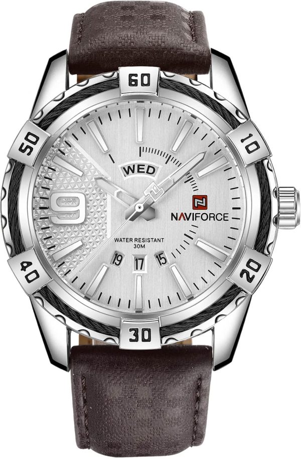 Naviforce Hombres de Lujo Relojes Deportivos Relojes de Cuarzo de Cuero a Prueba de Agua Reloj de Oro Fecha