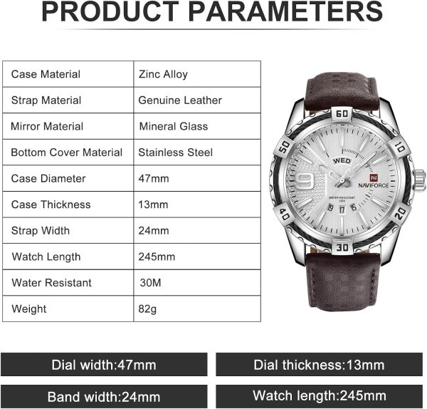 Naviforce Hombres de Lujo Relojes Deportivos Relojes de Cuarzo de Cuero a Prueba de Agua Reloj de Oro Fecha