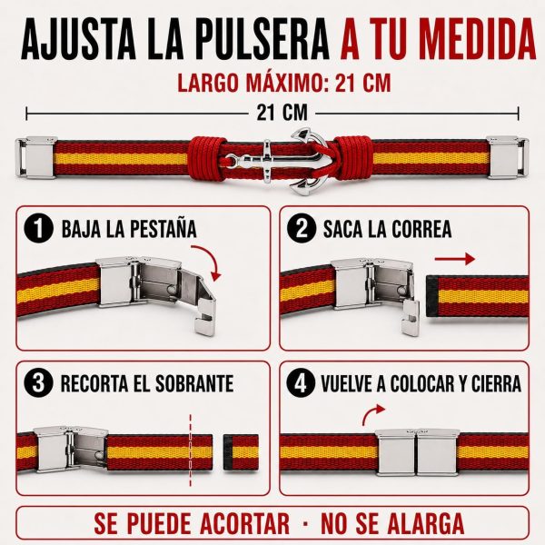Pulsera Bandera de España Cuero Negro y Acero