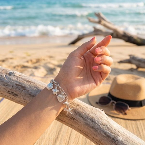 Pulsera Mujer Acero Inoxidable Con Charms Animales Marinos