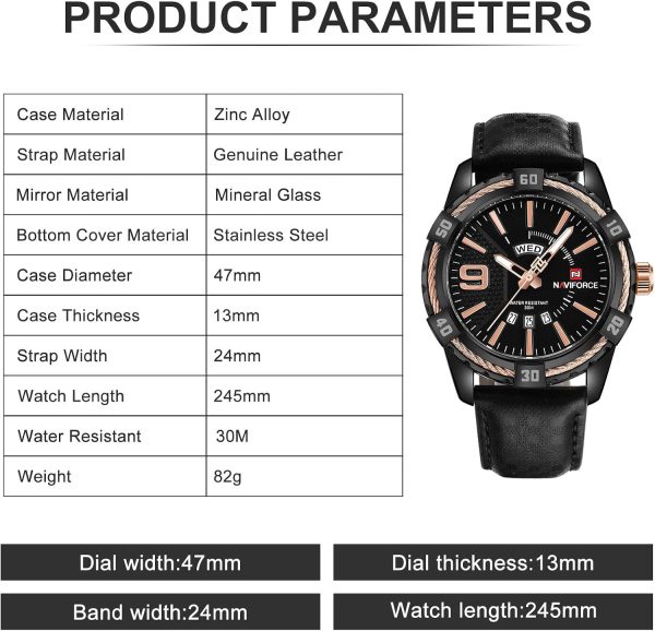 Naviforce Hombres de Lujo Relojes Deportivos Relojes de Cuarzo de Cuero a Prueba de Agua Reloj de Oro Fecha
