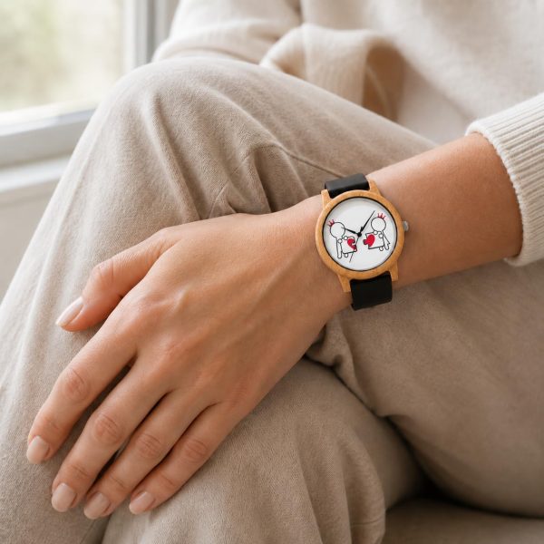 Reloj Madera Bambú Personalizado Mujer Correa Silicona - Grabado Personalizable