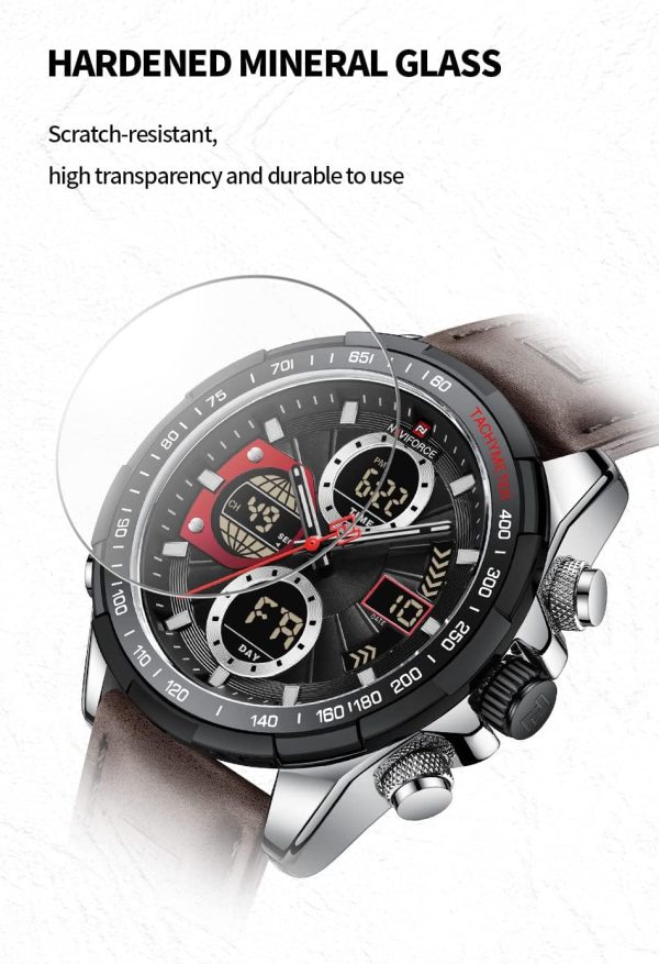 Naviforce Relojes Digitales Militares de para Hombres Reloj de Pulsera de Cuero Multifuncional de Cuarzo