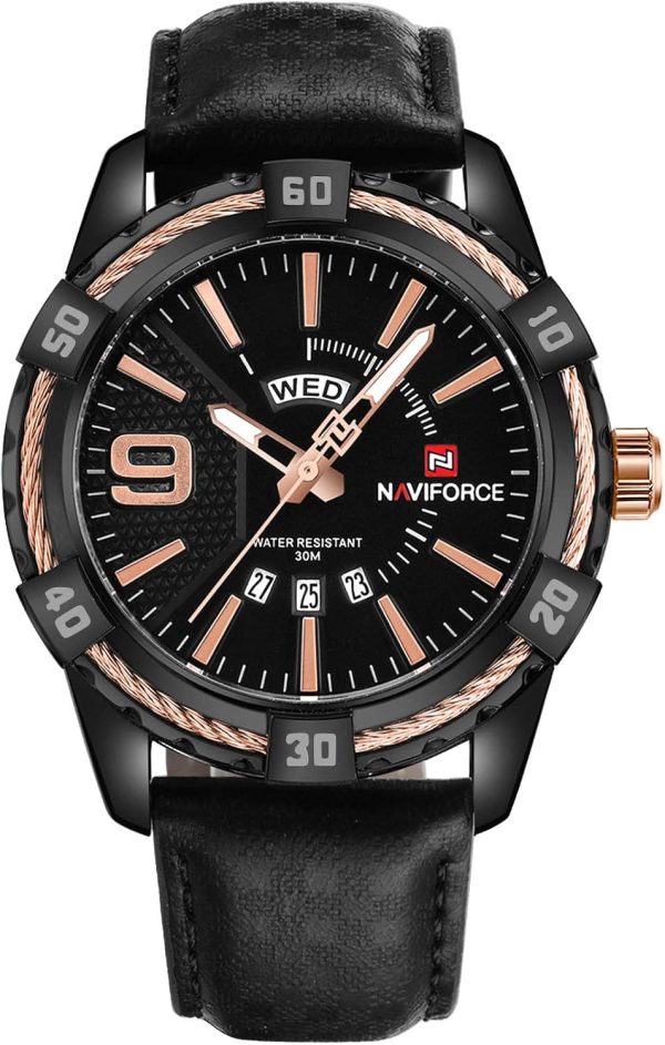 Naviforce Hombres de Lujo Relojes Deportivos Relojes de Cuarzo de Cuero a Prueba de Agua Reloj de Oro Fecha