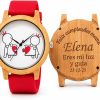 Reloj Madera Bambú Personalizado Mujer Correa Silicona - Grabado Personalizable
