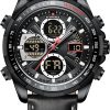 Naviforce Relojes Digitales Militares de para Hombres Reloj de Pulsera de Cuero Multifuncional de Cuarzo