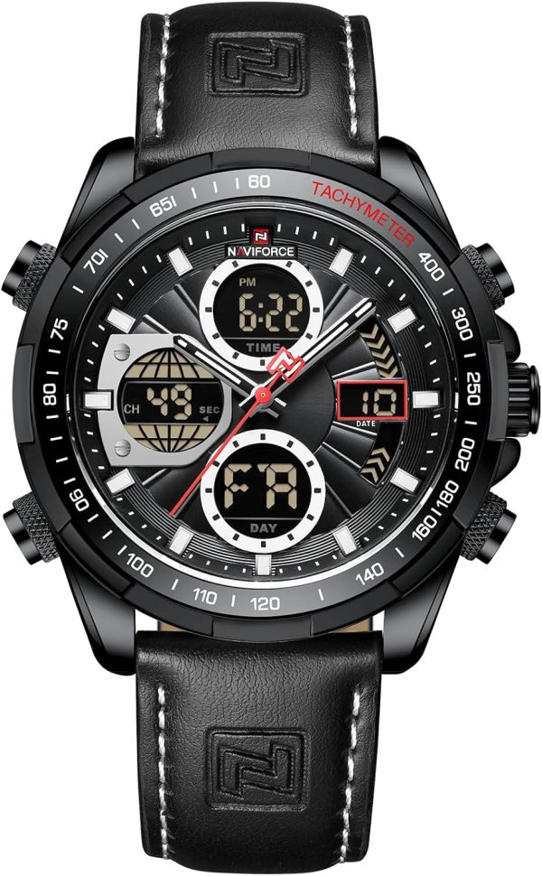 Naviforce Relojes Digitales Militares de para Hombres Reloj de Pulsera de Cuero Multifuncional de Cuarzo