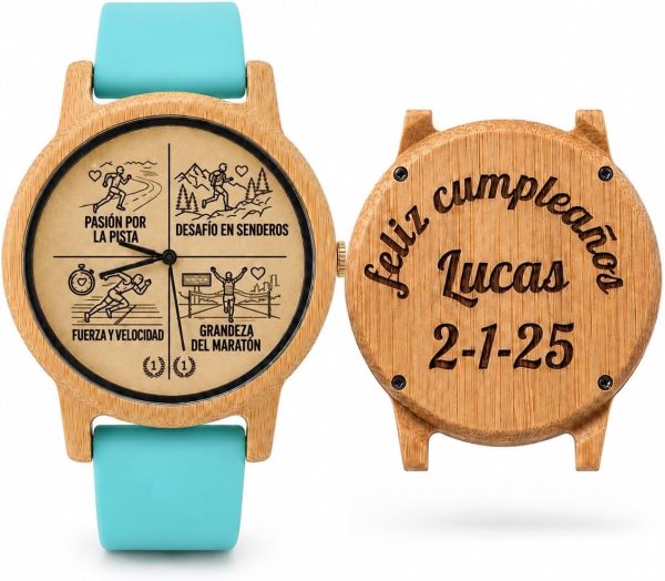 Reloj Deportivo Madera Bambú Personalizado - Grabado Láser