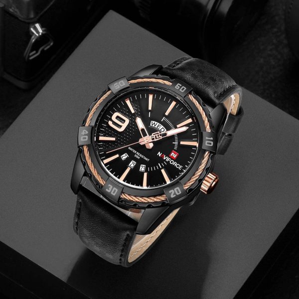 Naviforce Hombres de Lujo Relojes Deportivos Relojes de Cuarzo de Cuero a Prueba de Agua Reloj de Oro Fecha