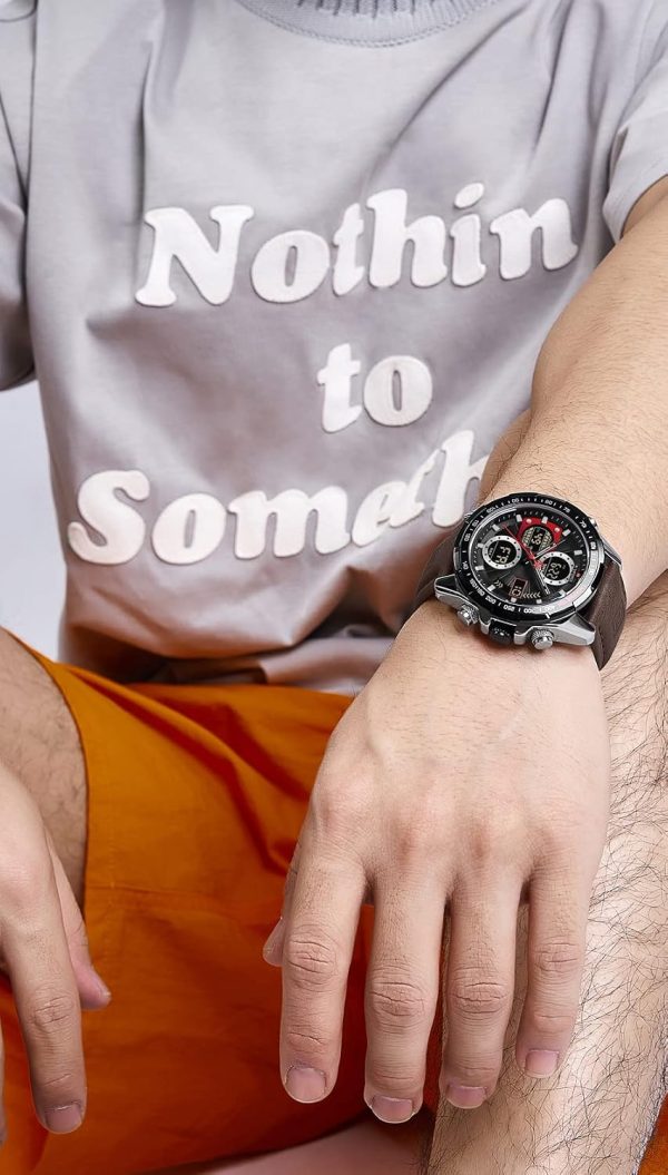 Naviforce Relojes Digitales Militares de para Hombres Reloj de Pulsera de Cuero Multifuncional de Cuarzo