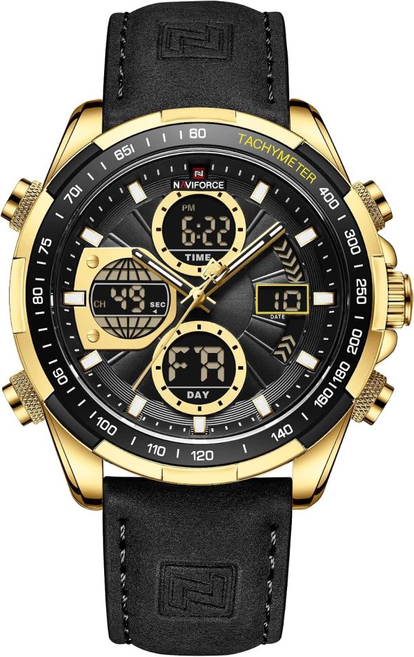 Naviforce Relojes Digitales Militares de para Hombres Reloj de Pulsera de Cuero Multifuncional de Cuarzo