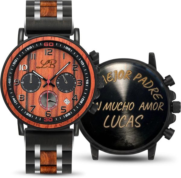 Reloj Madera Personalizado Hombre Cronógrafo - Grabado Personalizable