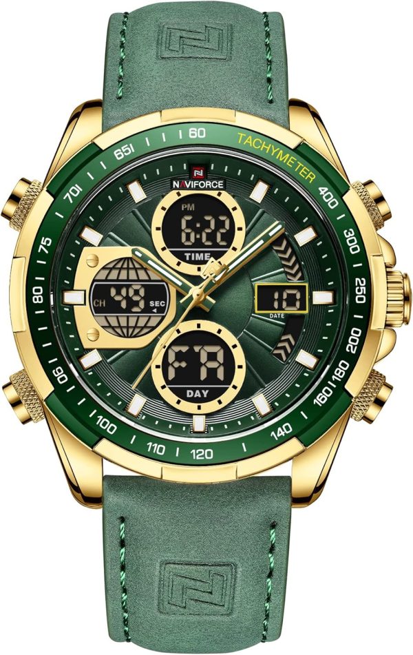 Naviforce Relojes Digitales Militares de para Hombres Reloj de Pulsera de Cuero Multifuncional de Cuarzo