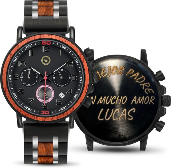 Reloj Madera Personalizado Hombre Cronógrafo - Grabado Personalizable