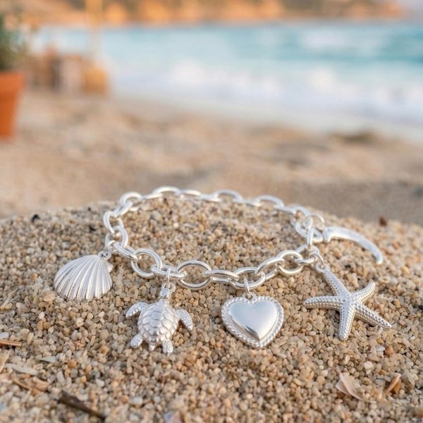 Pulsera Mujer Acero Inoxidable Con Charms Animales Marinos