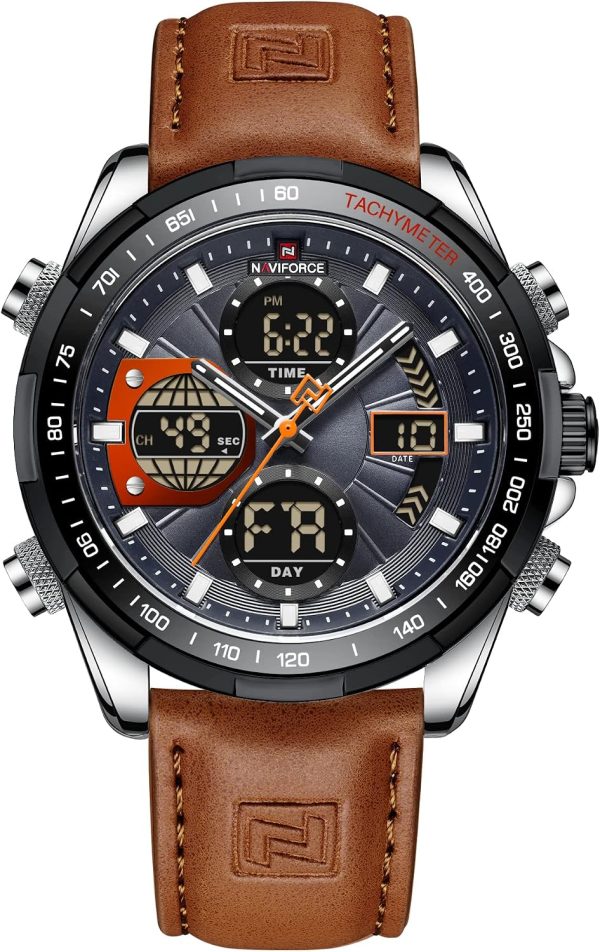 Naviforce Relojes Digitales Militares de para Hombres Reloj de Pulsera de Cuero Multifuncional de Cuarzo