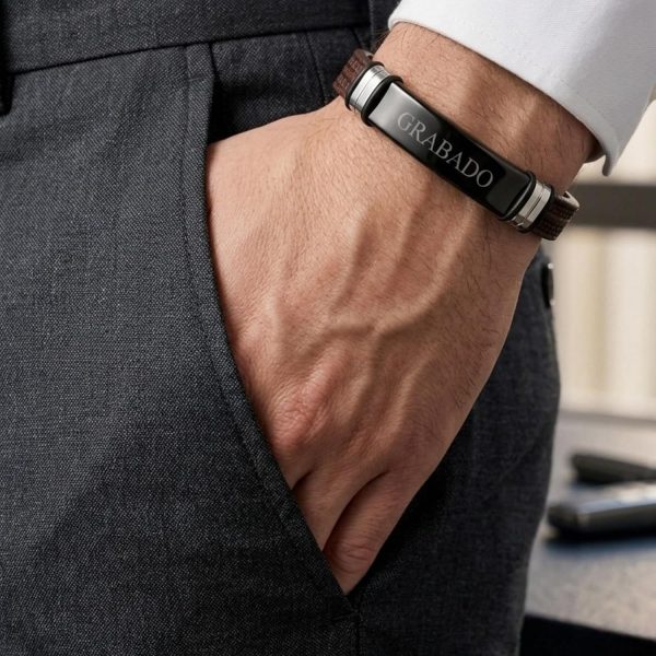 Pulsera Piel Personalizable Hombre-Grabado Personalizado Nombre Fecha-Ajustable Cierre Seguro