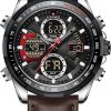 Naviforce Relojes Digitales Militares de para Hombres Reloj de Pulsera de Cuero Multifuncional de Cuarzo