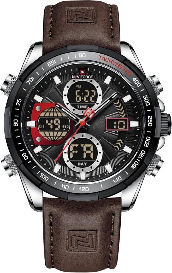 Naviforce Relojes Digitales Militares de para Hombres Reloj de Pulsera de Cuero Multifuncional de Cuarzo