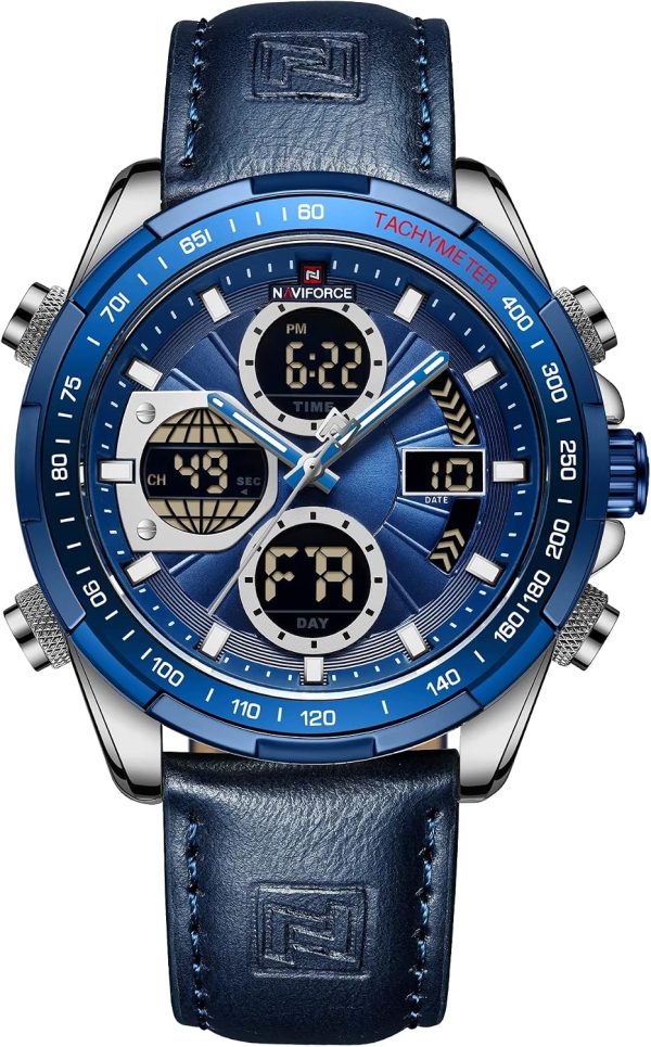 Naviforce Relojes Digitales Militares de para Hombres Reloj de Pulsera de Cuero Multifuncional de Cuarzo