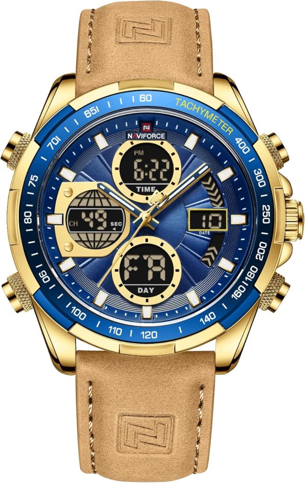 Naviforce Relojes Digitales Militares de para Hombres Reloj de Pulsera de Cuero Multifuncional de Cuarzo