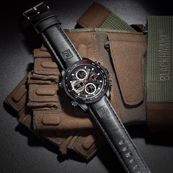 Naviforce Relojes Digitales Militares de para Hombres Reloj de Pulsera de Cuero Multifuncional de Cuarzo