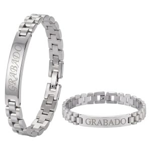 Pulsera Hombre Acero Inoxidable-Pulseras con Placa Grabable Personalizada-Grabado Personalizado Nombre