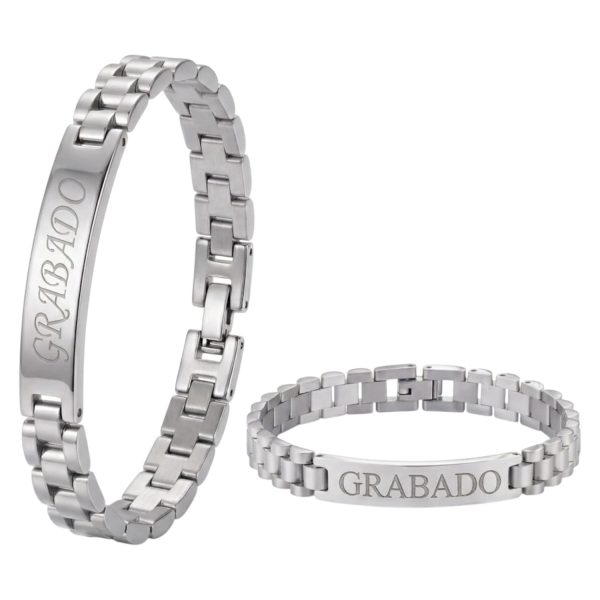 Pulsera Hombre Acero Inoxidable-Pulseras con Placa Grabable Personalizada-Grabado Personalizado Nombre